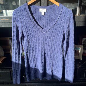 ANN TAYLOR LOFT blue long sleeve V neck sweater M